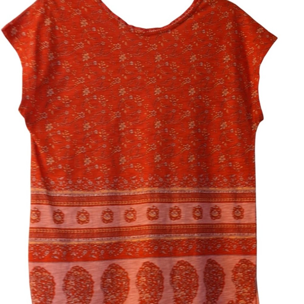C&C California Reddish Orange Boho Floral & Paisley Print Knit Soft Top SZ S NWT - Picture 5 of 10